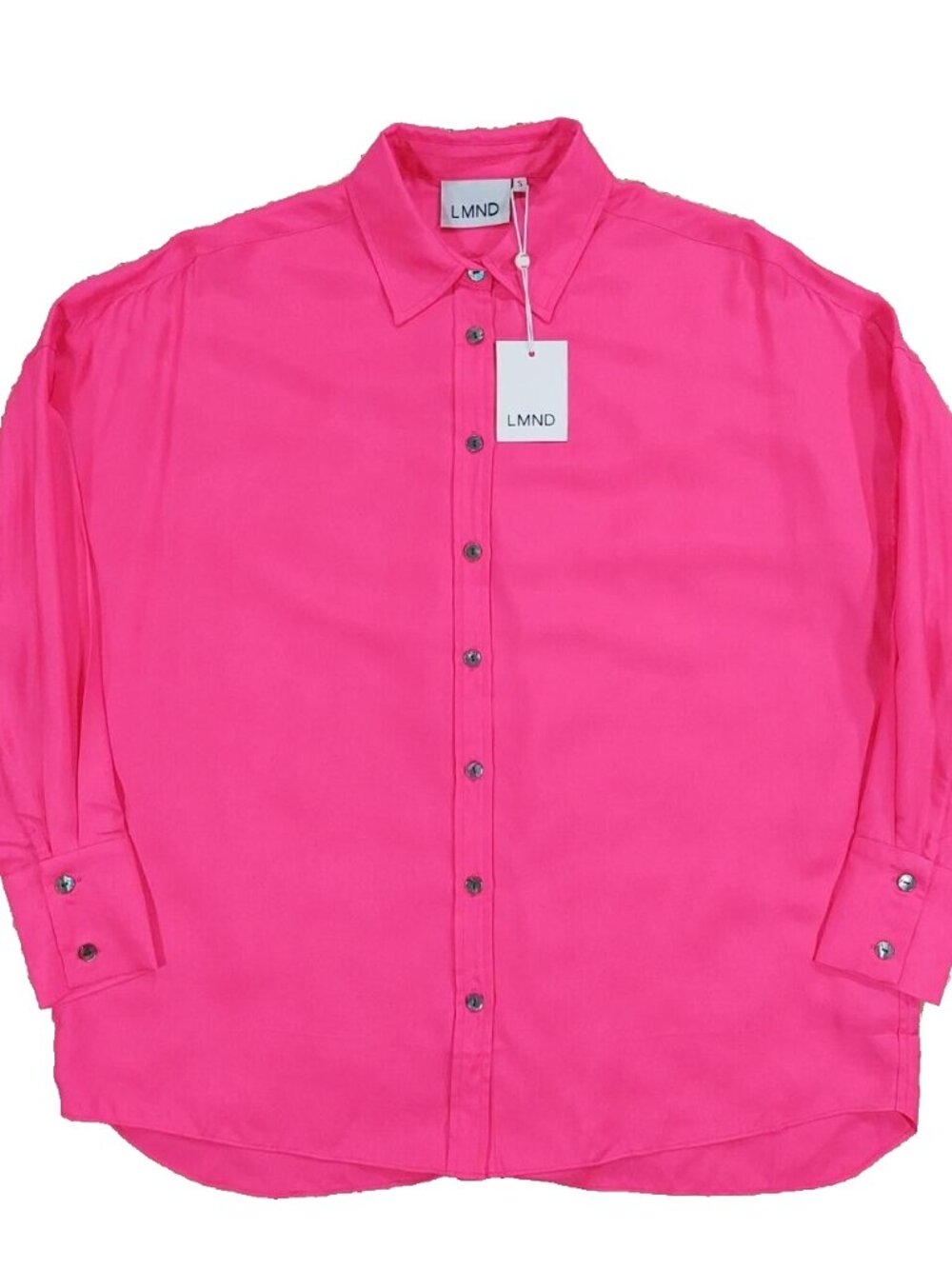 New! LMND Soft Long Sleeve Button Up Shirt Hyper Pink Viscose & Silk $239. Sz S.
